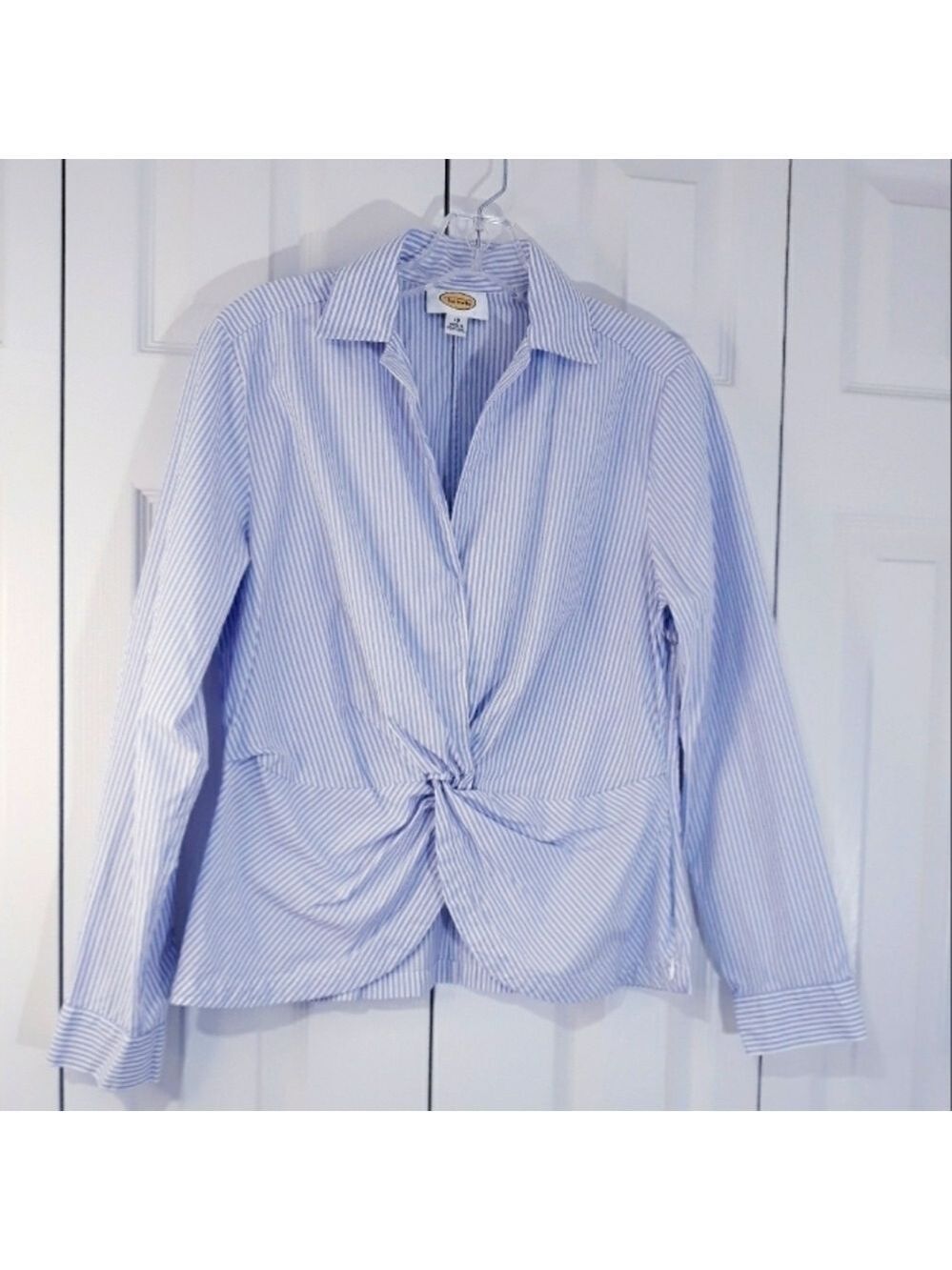 Talbots 100% Cotton striped blue and white button Long-Sleeve Top Shirt size 10